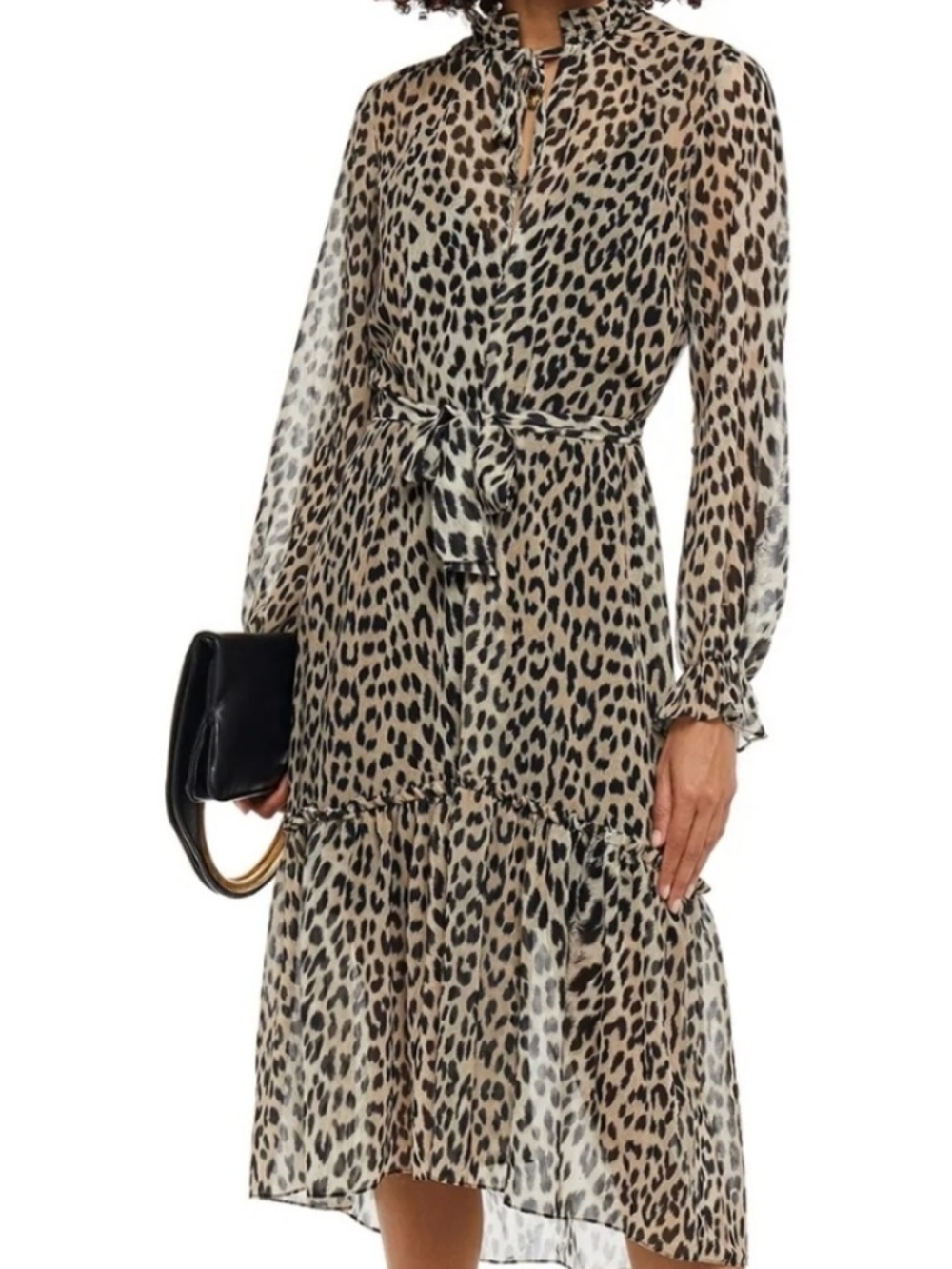 Maje belted ruffle leopard cheetah animal print midi dress